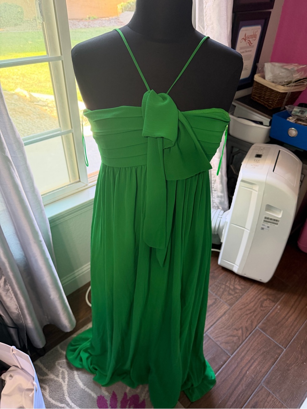 Luxe Green Strapless Bow-Front Maxi Dress
